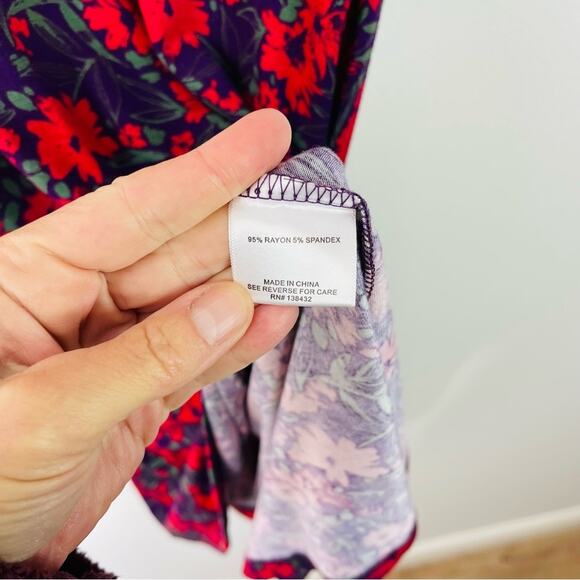 ModCloth red purple floral rockabilly grunge cottagecore midi dress large - Picture 6 of 7